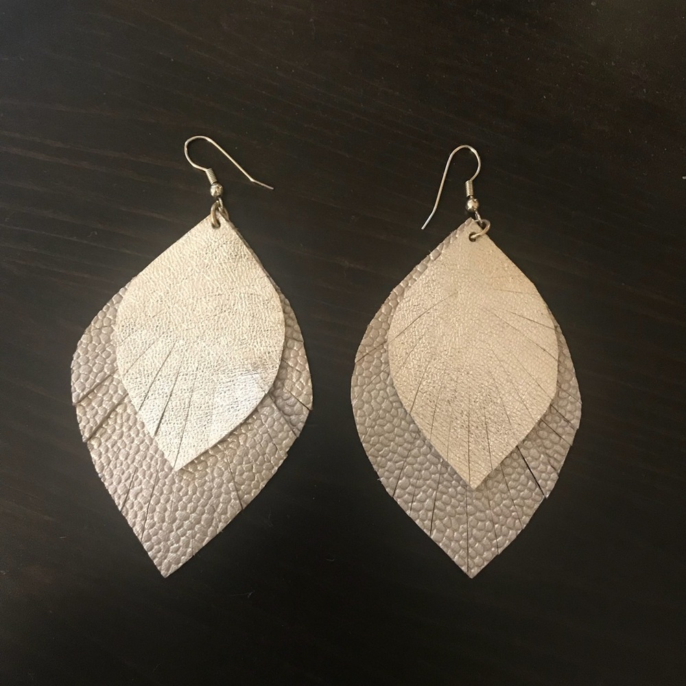 Handmade leather leaf earrings